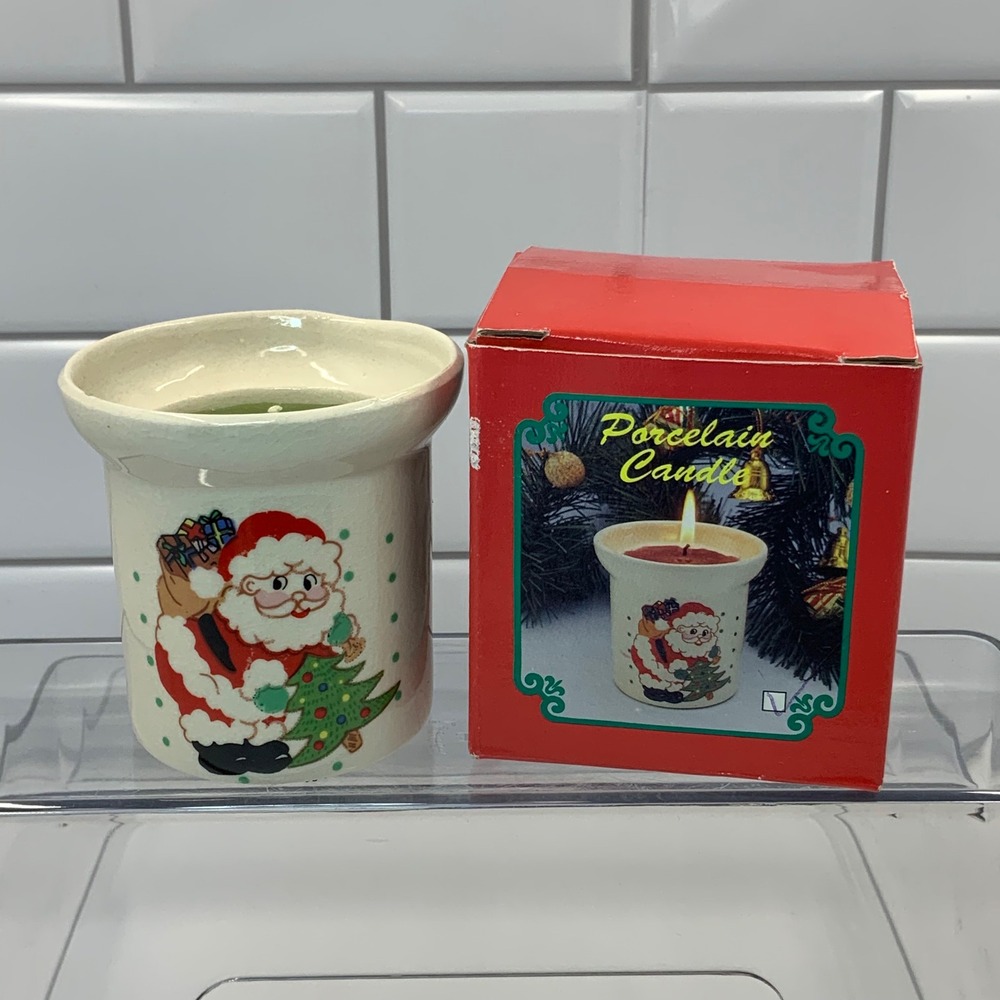 Vintage HH Porcelain Candle No 9263 Festive Santa Claus 3in